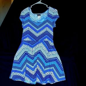 Blue and white dress.